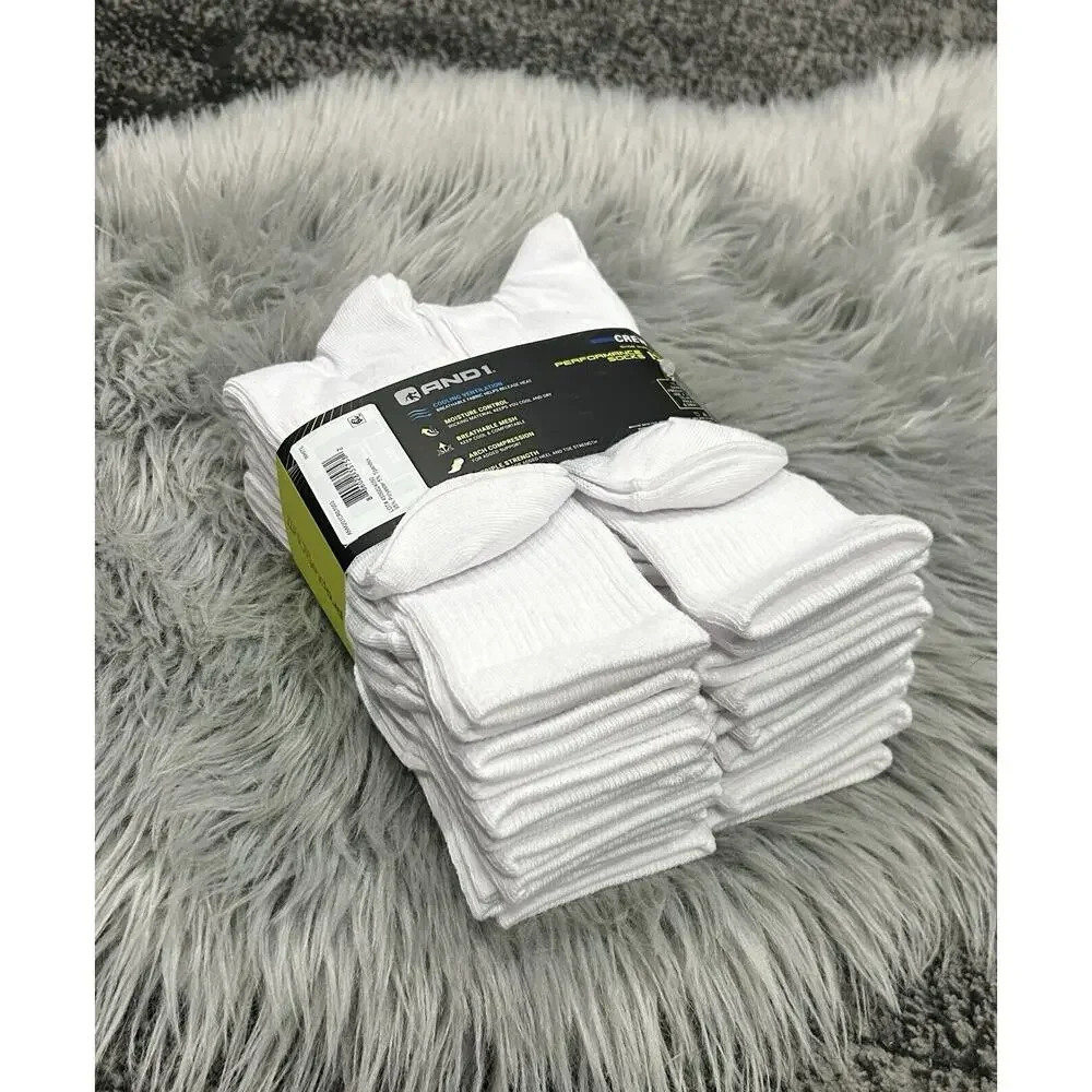 AND1 ProPlatinum Crew Socks White 12 Pair men's size‎ 6-12.5 new
